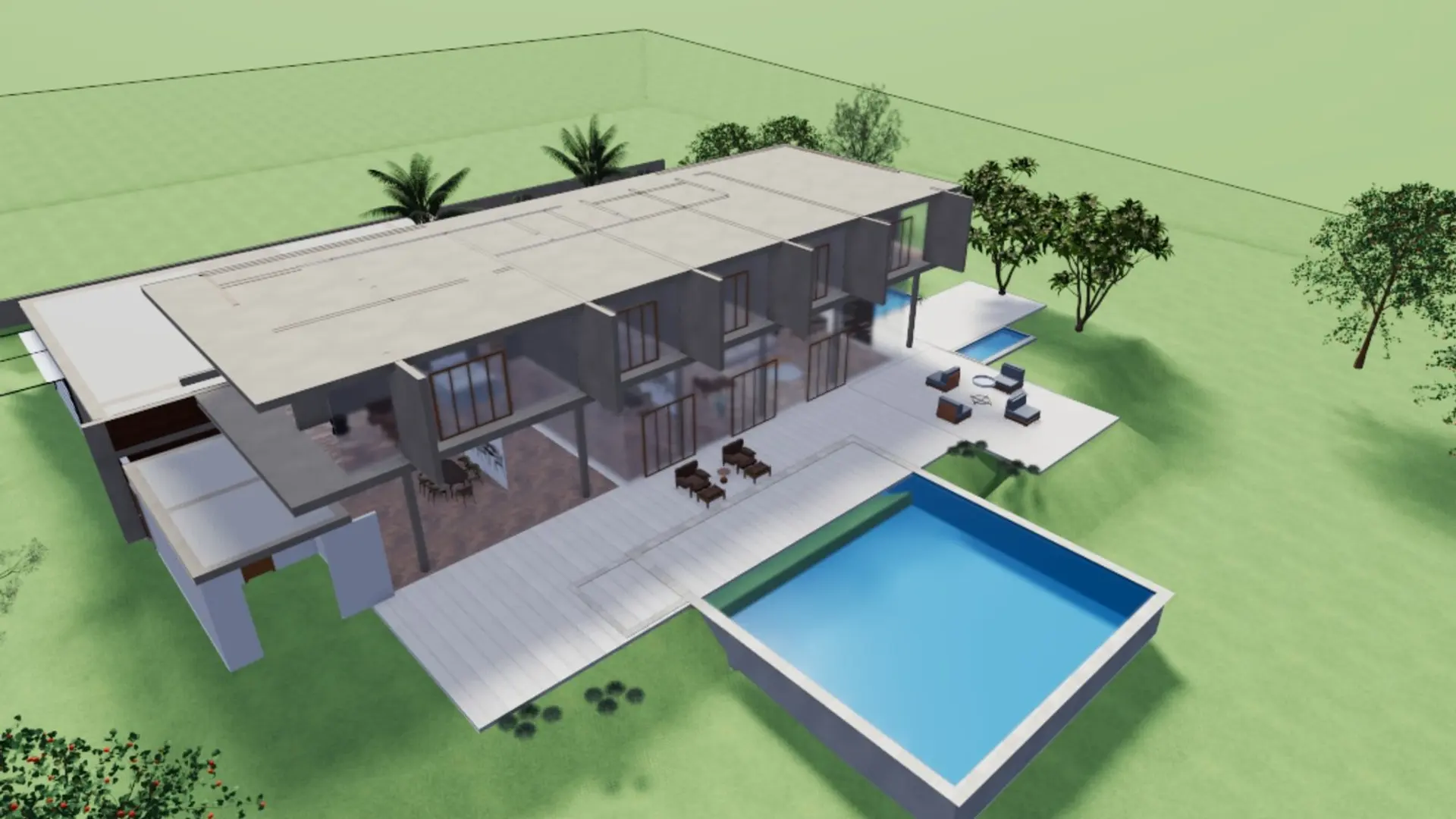 Print do modelo da Casa Aroeira no SketchUp, vista do alto