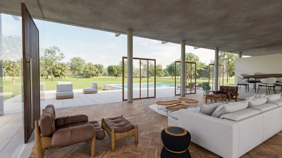 Render fotorrealista da mesma sala
